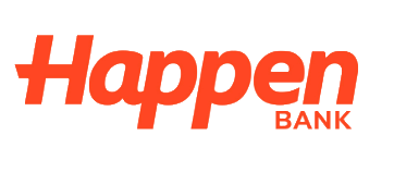 The image displays a logo with the text HAPPEN BANK prominently featured in red against a white background, along with the words HAPPEN BANK in smaller font beneath it.